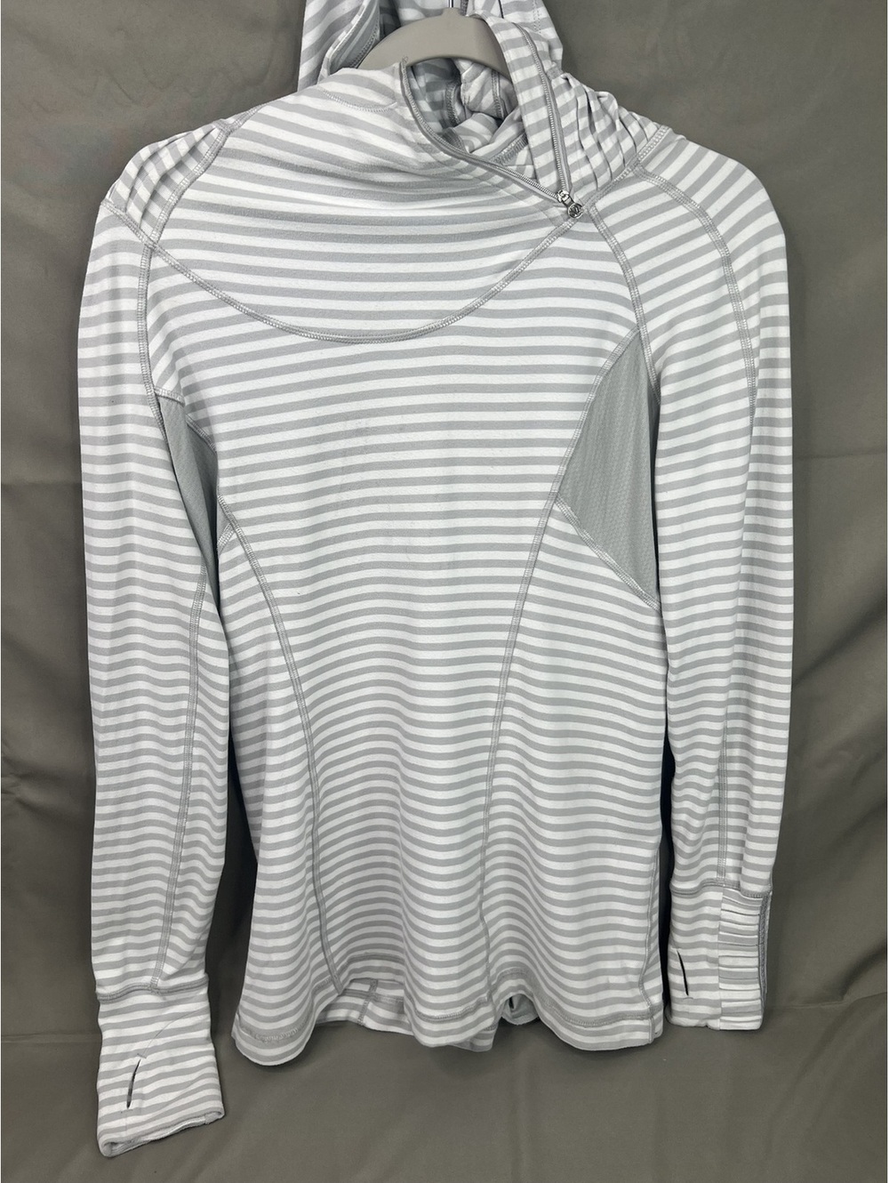 Lululemon Womens Medium Quarter Zip Pullover Striped Cream Gray Cowl Neck
